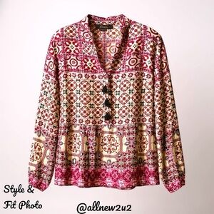 Anthropologie Payal Pratap Bohemian Pinks & Red Patterned Women's Top Sz XS-Med